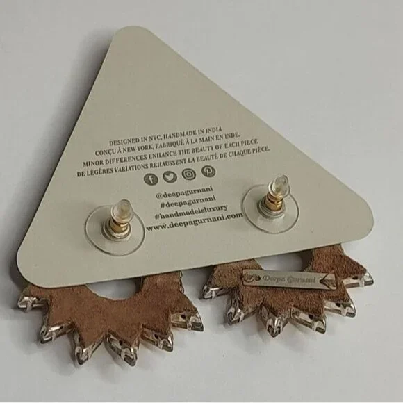 Anthropologie Deepa Gurnani Earrings Valencia Beaded Crystal Gold Studs - Picture 10 of 11